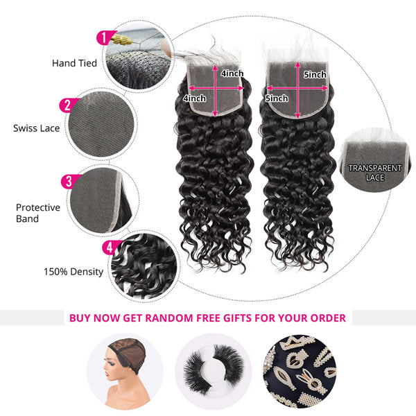 Brazilian Water Wave Human Hair Bundles with Closure 3 Bundles with Closure - LollyHair