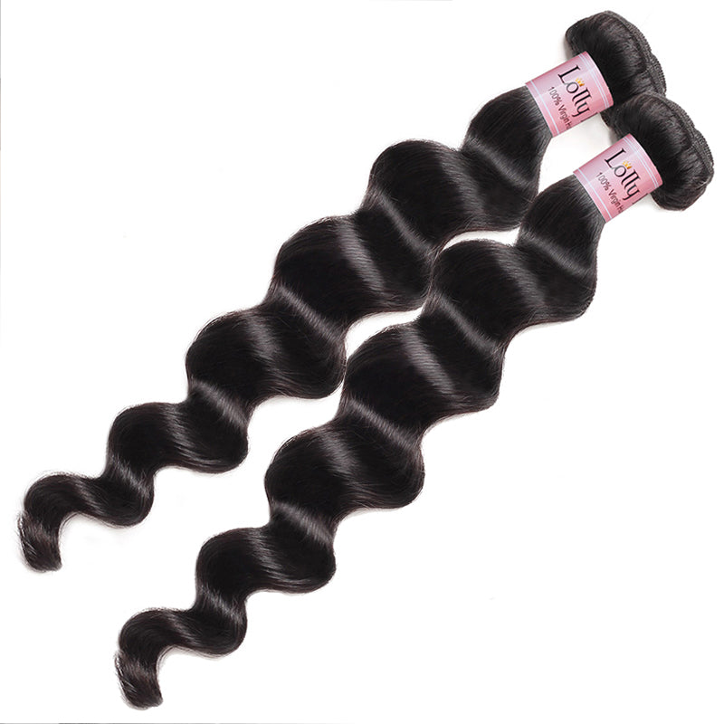 Brazilian Loose Deep Wave Virgin Human Hair 2 Bundles with 4x4 Lace Closure Lolly Hair : LOLLYHAIR