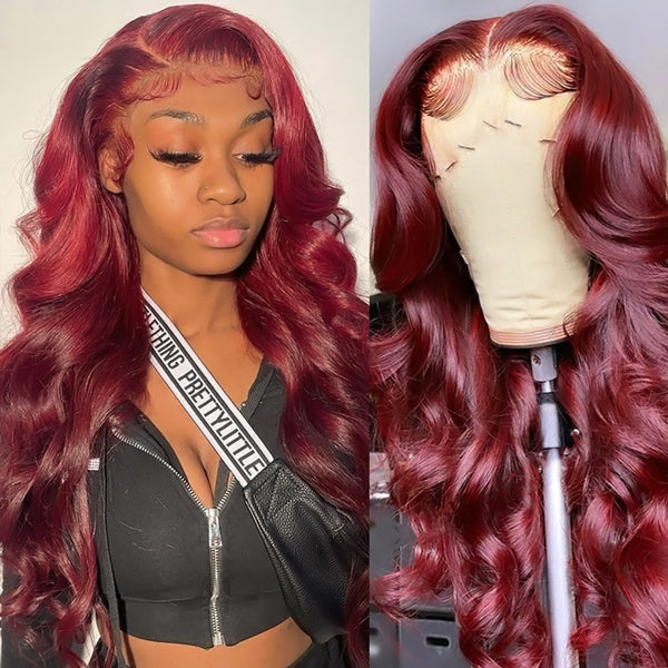 99J Burgundy Body Wave Wig Glueless Lace Wigs 13x4 HD Lace Front Wigs Pre-plucked Colored Human Hair Wigs