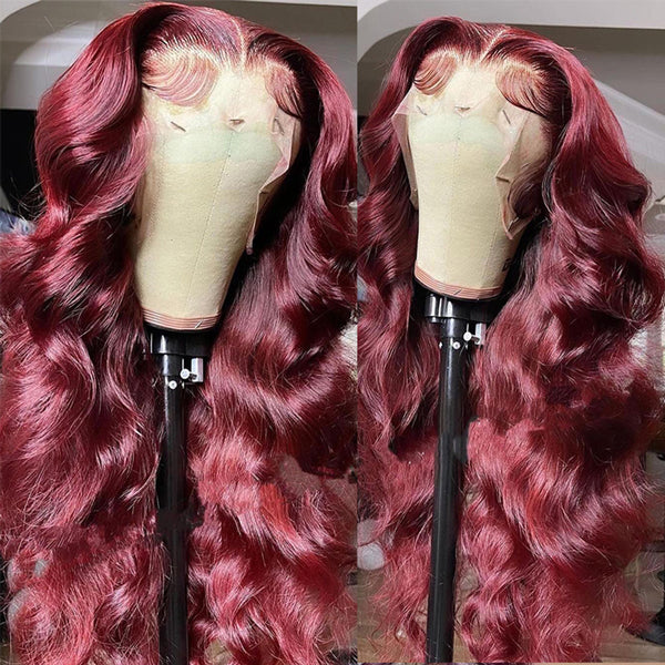 99J Burgundy Body Wave Wig Glueless Lace Wigs 13x4 HD Lace Front Wigs Pre-plucked Colored Human Hair Wigs