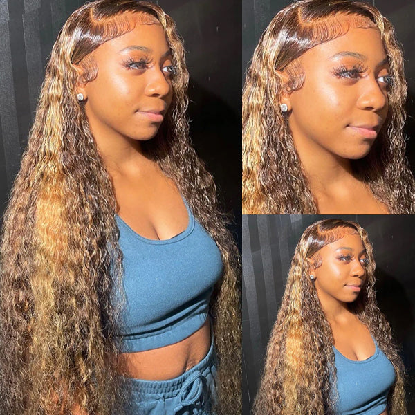 Deep Wave P4/27 Colored Human Hair Wigs Lolly Flash Sale 65% OFF 13x4 Highlight Lace Front Wig