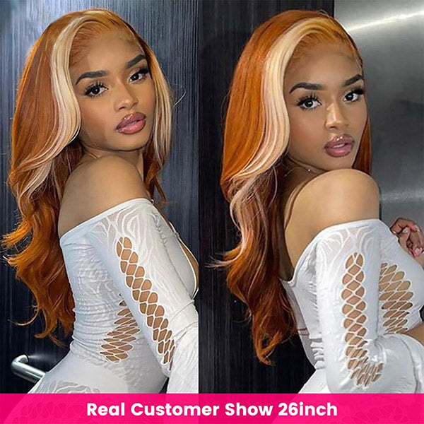Ginger Blonde Bundles with Closure Colored Body Wave Human Hair 3 Bundles with 613 Lace Closure