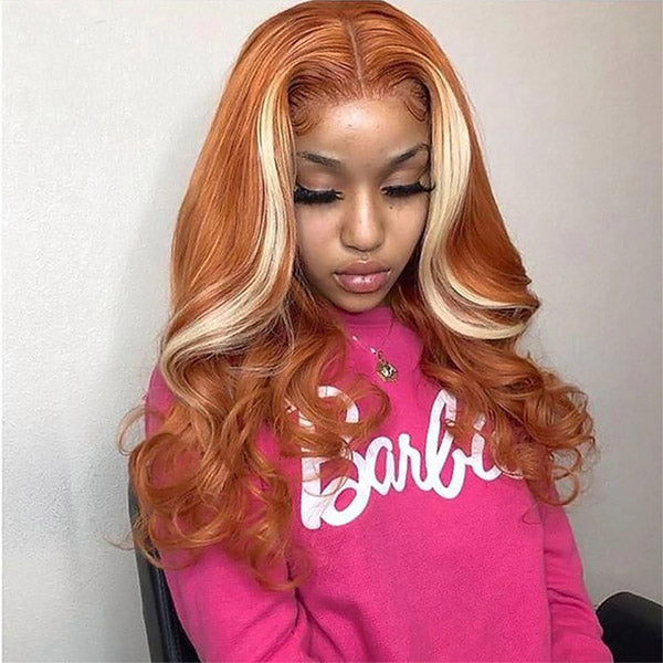 Ginger Blonde Bundles with Closure Colored Body Wave Human Hair 3 Bundles with 613 Lace Closure