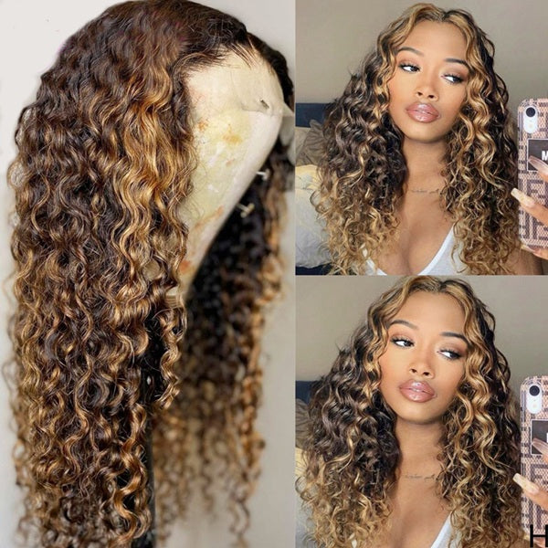 4 27 Highlight Wig Human Hair Kinky Curly Wig 13x4 Pre Plucked Lace Front Human Hair Wigs - LollyHair
