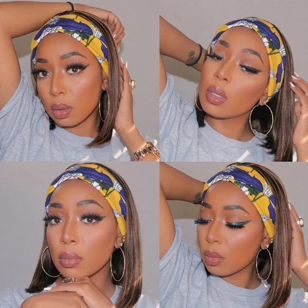 Highlight Headband Wig Human Hair Ombre Color Straight Short Bob Wigs Human Hair - LollyHair