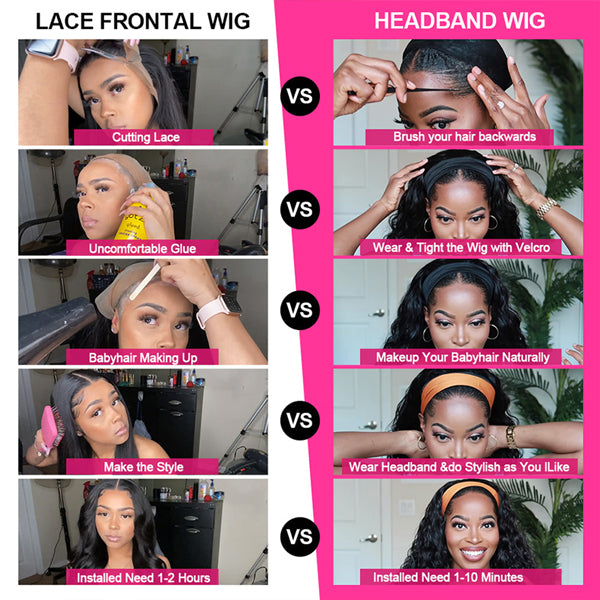 Highlight Headband Wig Human Hair Ombre Color Straight Short Bob Wigs Human Hair - LollyHair