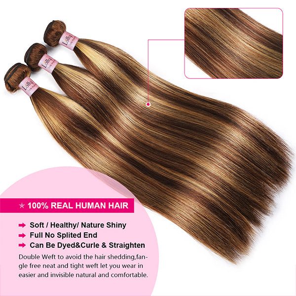 Highlight Bundles with 5x5 HD Closure P4/27 Bone Straight Bundle with 5x5 Lace Closure - LollyHair