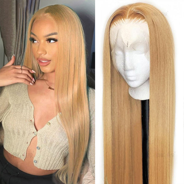 #27 Honey Blonde Lace Front Wigs Straight Colored Human Hair Wigs for Women - LollyHair