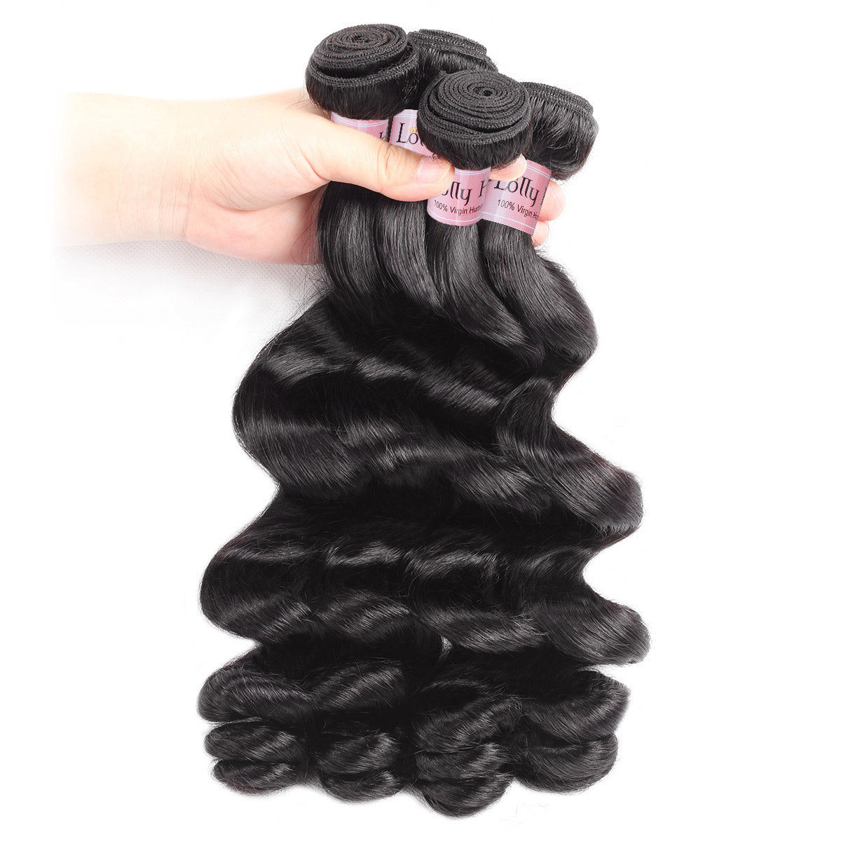 Lolly Hair Loose Wave Human Brazilian Virgin Hair Extensions 4 Bundles with 4x4 Lace Closure : LOLLYHAIR