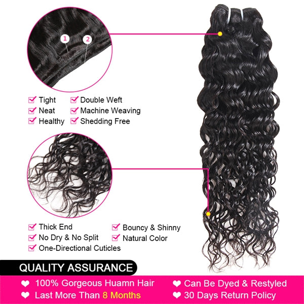 Indian Virgin Human Hair Water Wave 3 Bundles with 4*4 HD Lace Closure - LollyHair