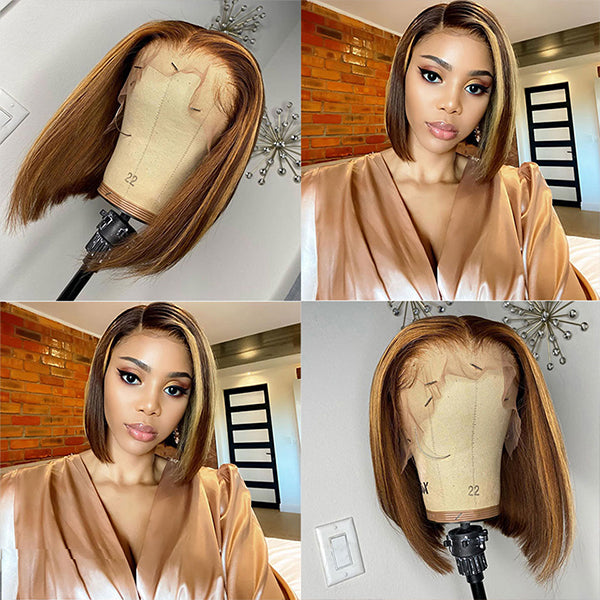 Highlight Bob Wig Lace Front Human Hair Wigs 4x4 Straight Closure Wig For Women - LollyHair