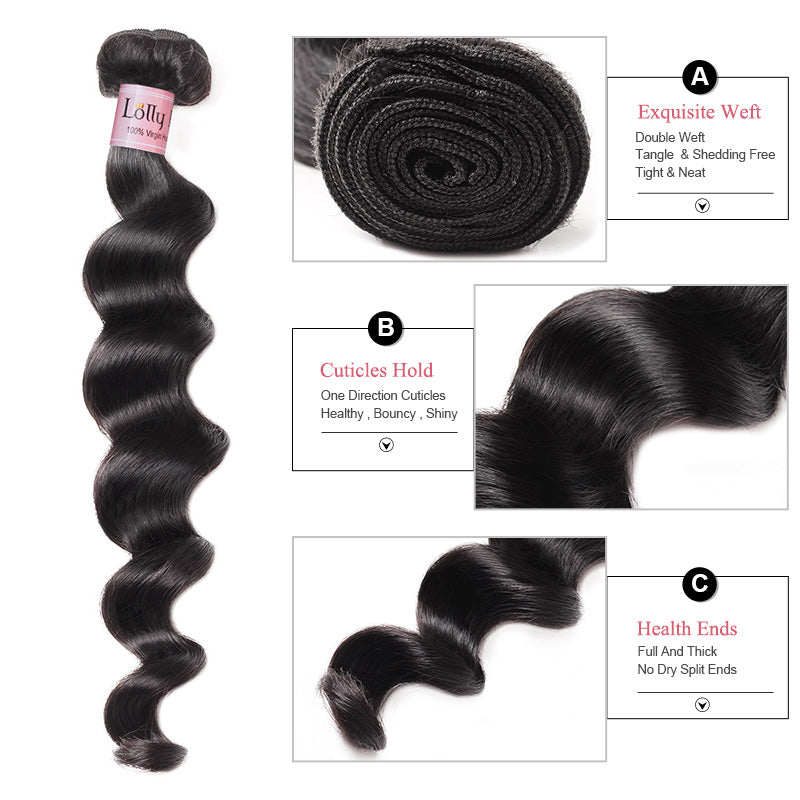 9A Lolly Peruvian Loose Deep Wave Virgin Human Hair Bundles With 4*4 Lace Closure : LOLLYHAIR