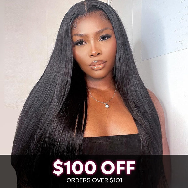 Lolly $100 OFF Ready to Wear Glueless Human Hair Wigs Straight 4x4 HD Transparent Lace Closure Wig Flash Sale