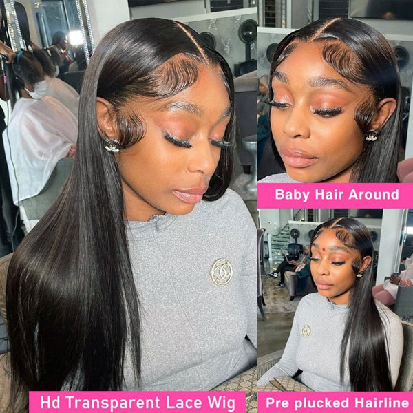 Lolly $100 OFF Ready to Wear Glueless Human Hair Wigs Straight 4x4 HD Transparent Lace Closure Wig Flash Sale