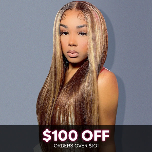 Lolly $100 OFF Highlight Ready to Wear Glueless Wigs Human Hair P4 27 Straight 4x4 Closure Colored Wigs Flash Sale