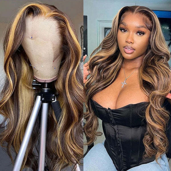 Lolly $100 OFF #P4 27 Highlight Ready to Wear Glueless Human Hair Wigs Body Wave 4x4 Closure Wigs Flash Sale
