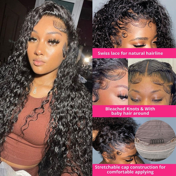 Lolly $100 OFF Direct Water Wave Ready to Wear Glueless Wigs 4x4 HD Transparent Lace Closure Wig Human Hair Flash Sale