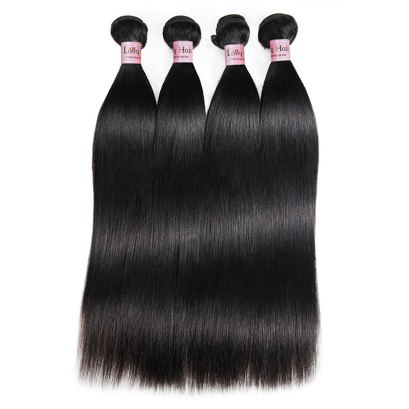 Lolly Hair Unprocessed Natural Brazilian Straight Virgin Hair Weave 4 Bundles With Lace Closure Best Straight Hair Extensions : LOLLYHAIR