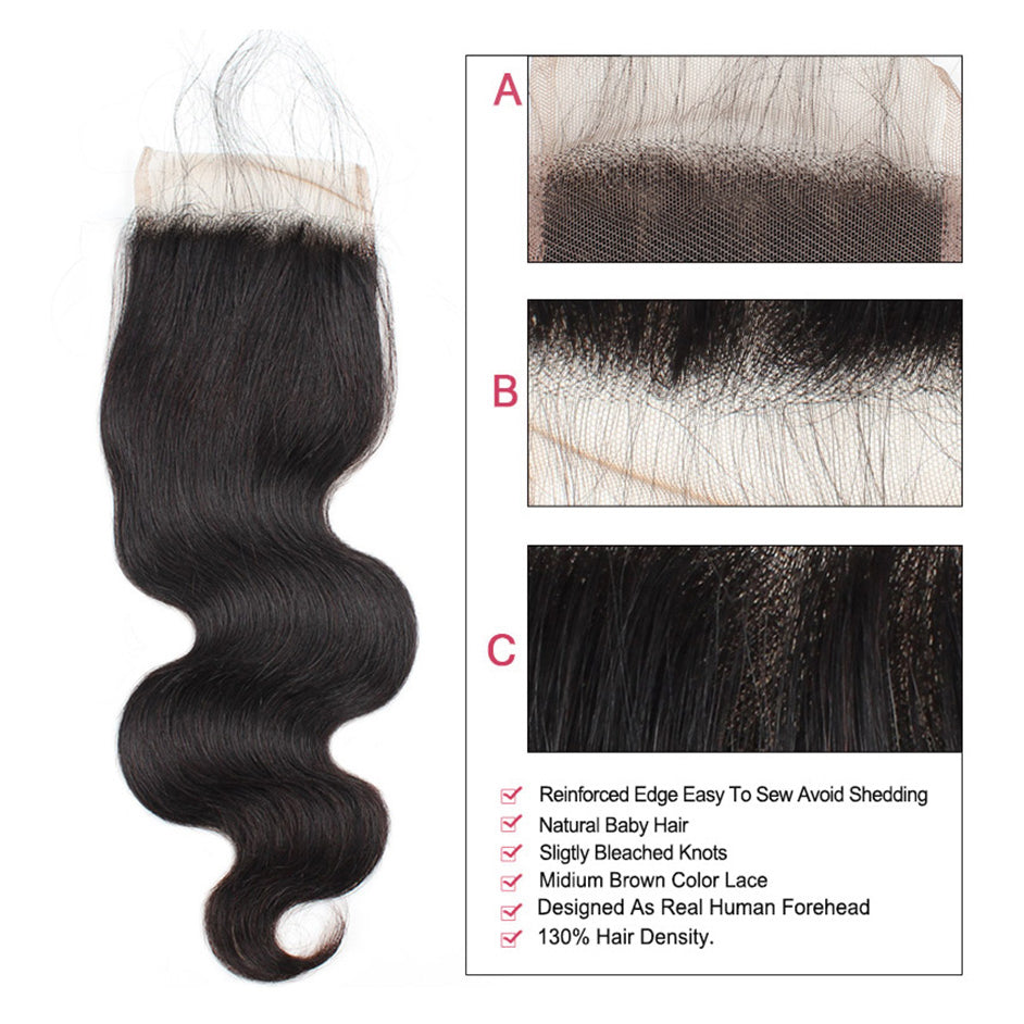Lolly 9A Peruvian Body Wave Human Hair 2 Bundles With 4*4 Lace Closure : LOLLYHAIR