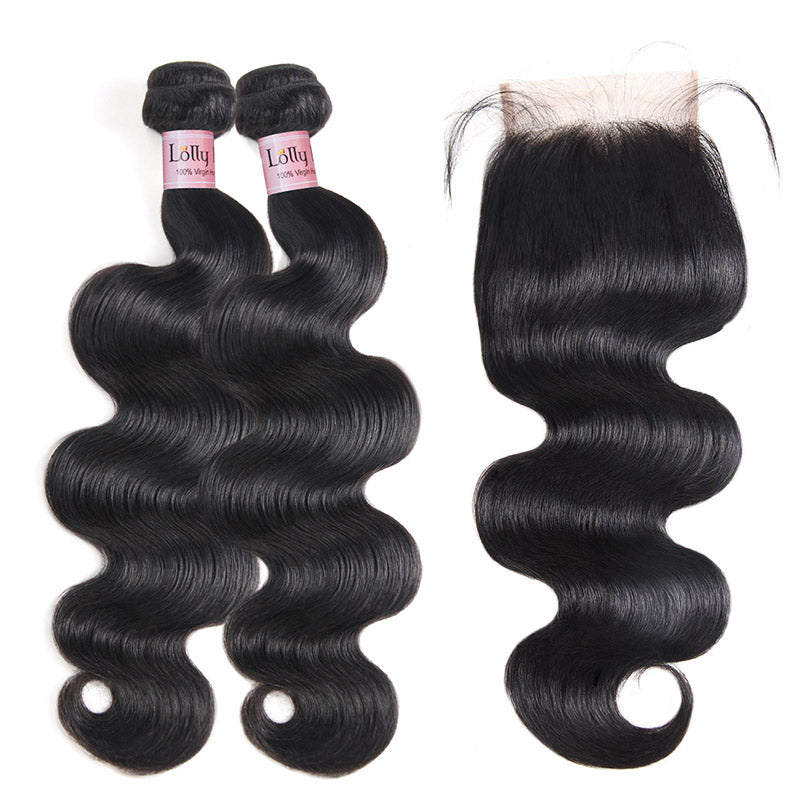 Lolly Virgin Malaysian Body Wave Hair Bundles Weaves With Lace Closure 9A : LOLLYHAIR