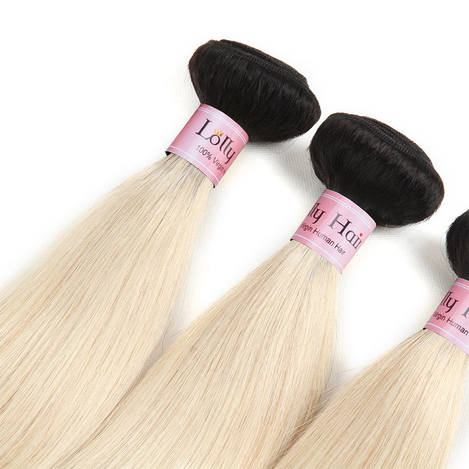 Lolly 9A Virgin Huamn Hair Bundles Remy Straight Hair 1B/613 Blonde Dark Roots Human Hair Extensions : LOLLYHAIR