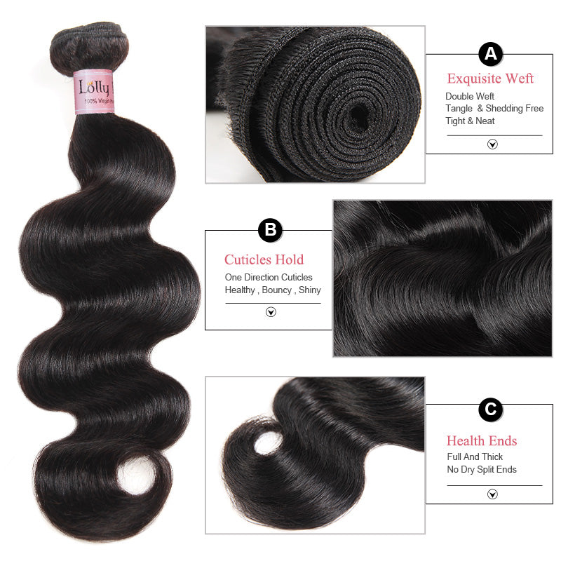 Lolly Hair Natural Peruvian Body Wave Virgin Hair 8-28 inch 4 Bundles with Lace Closure 100% Virgin Peruvian Body Wave Extensions 4 Bundles Virgin Remy Hair : LOLLYHAIR