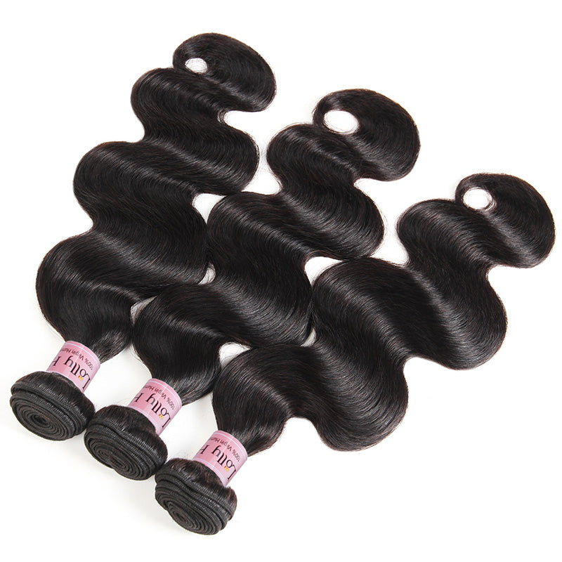 LollyHair Malaysian Virgin Hair Human Hair Extensions Body Wave Weft Hair Bundle Deals 300g With 13x4 Lace Frontal Closure Hair : LOLLYHAIR
