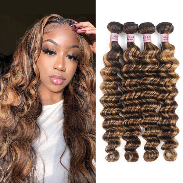 P4/27 Honey Blonde Brown Loose Deep Wave 4 Bundles Virgin Human Hair Extension 30inch - LollyHair