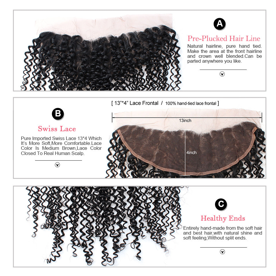 Lolly Hair Peruvian Unprocessed Kinky Curly Human Hair 2 Bundles With 13x4 Lace Frontal Closure 9A : LOLLYHAIR