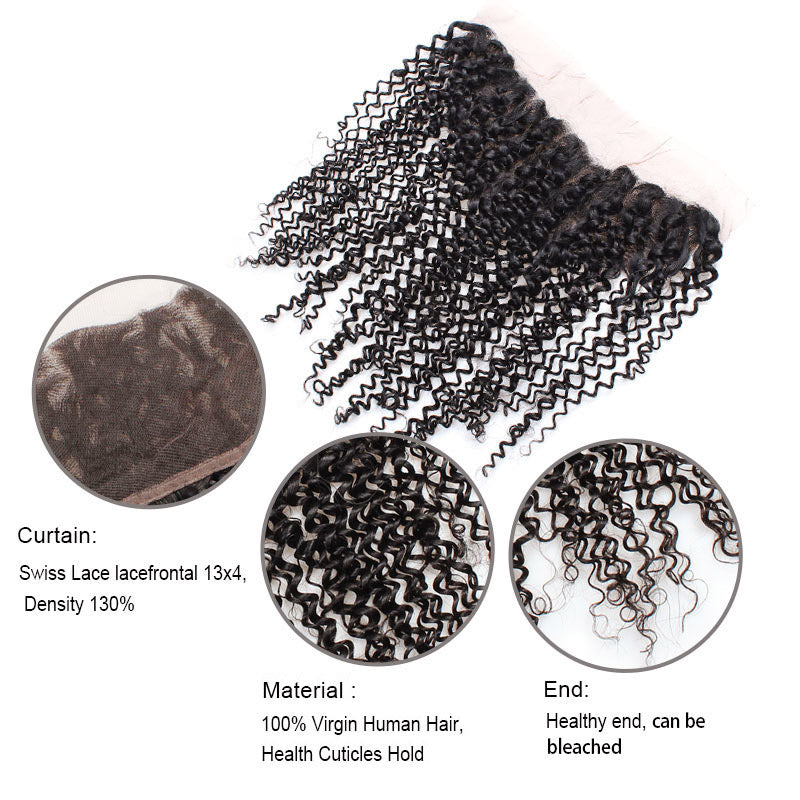 Lolly Hair Peruvian Unprocessed Kinky Curly Human Hair 2 Bundles With 13x4 Lace Frontal Closure 9A : LOLLYHAIR