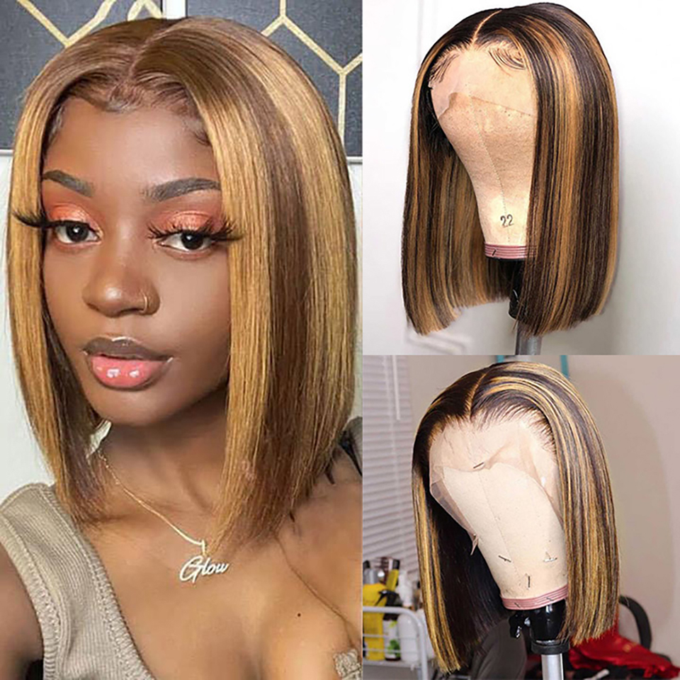 Bone Straight Human Hair Wig Bob Wig Lace Front Human Hair Wigs 4X4 Closure Wig - LollyHair