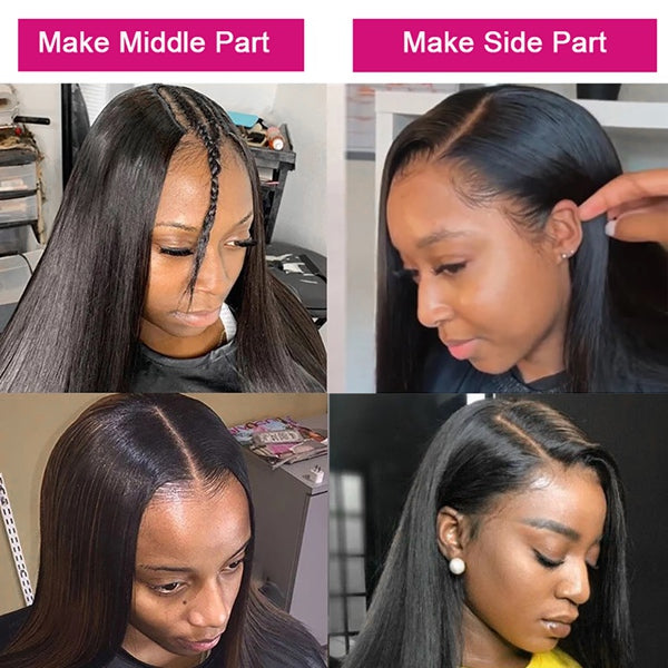 U Part Wig Straight Short Bob Human Hair Wig Full Machine Made Glueless Hair Wigs for Women - LollyHair