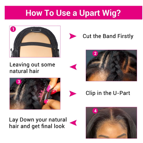 U Part Wig Straight Short Bob Human Hair Wig Full Machine Made Glueless Hair Wigs for Women - LollyHair