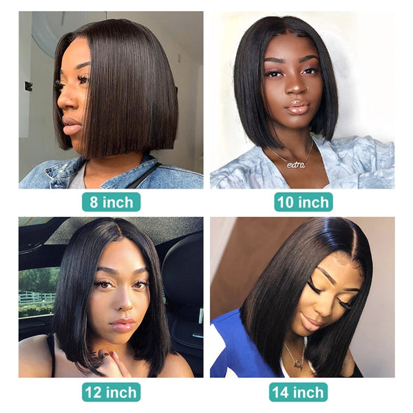 U Part Wig Straight Short Bob Human Hair Wig Full Machine Made Glueless Hair Wigs for Women - LollyHair