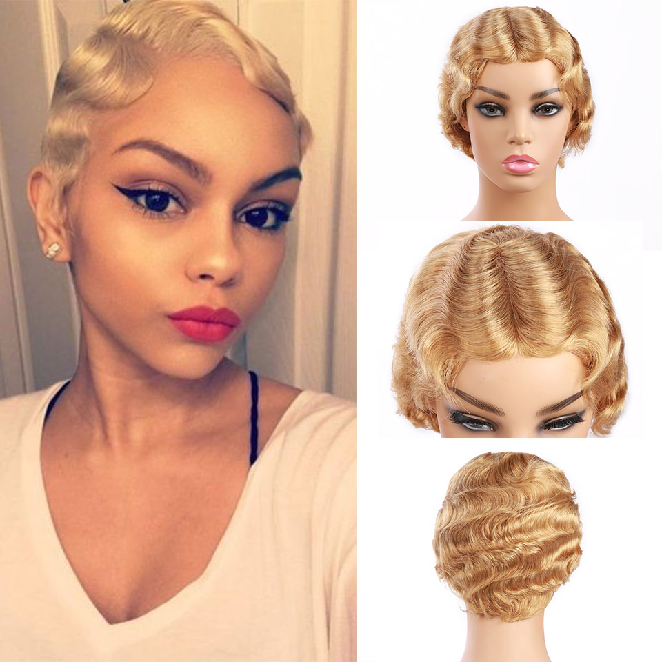 Finger Wave Wig Short Human Hair Wigs Brazilian Ocean Wave - LollyHair