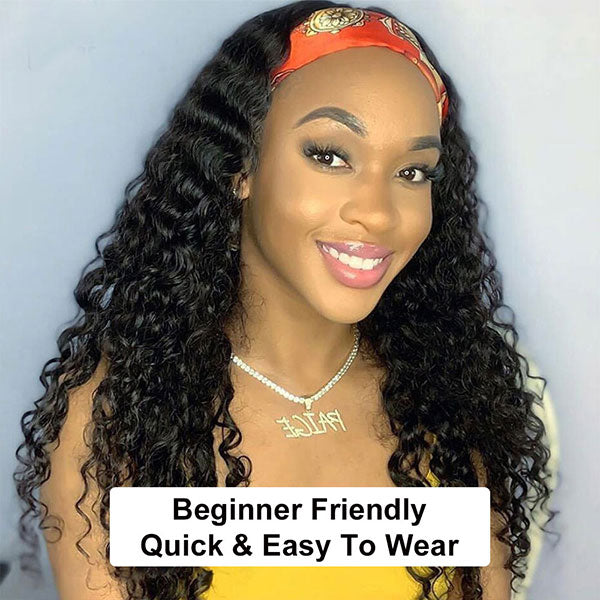 Water Wave 150% Brazilian Headband Wig For Women Human Hair Half Wig No Gel Glueless - LollyHair