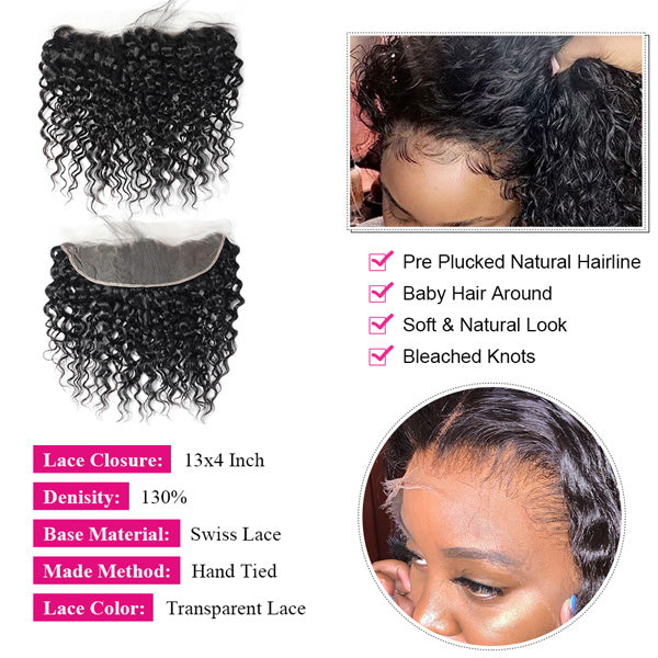 Water Wave Bundles with Frontal 100% Vigirn Human Hair Bundles with Lace Frontal - LollyHair