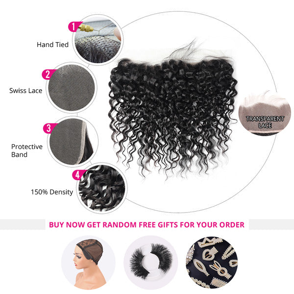Water Wave Bundles with Frontal 100% Vigirn Human Hair Bundles with Lace Frontal - LollyHair