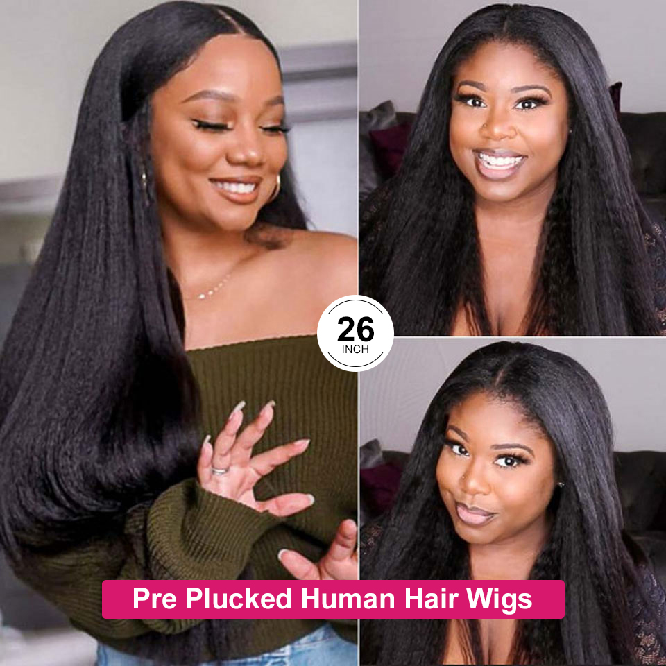 Human Hair HD Lace Wigs 4x4/5x5 Yaki Straight Brazilian Hair Lace Wig - LollyHair