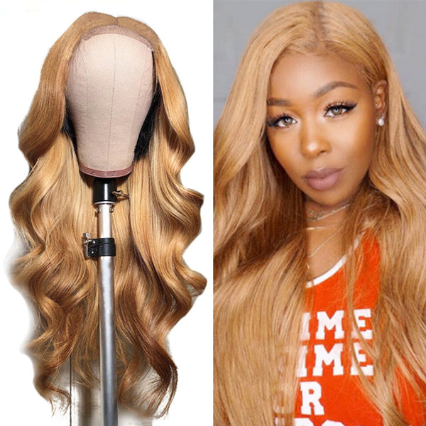 Honey Blonde Wig Ombre Body Wave Lace Front Wigs for Women 4x4 Closure Wig - LollyHair