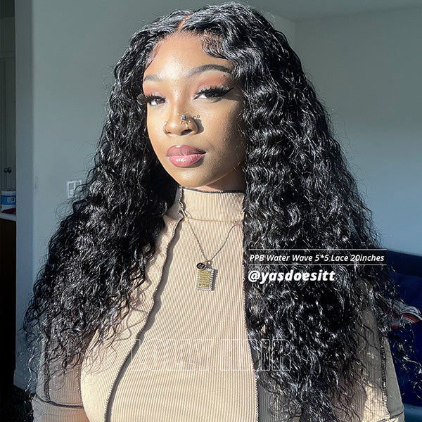 Lolly Bleached Knots Water Wave Glueless Wear Go Human Hair Wigs 5x5 HD Lace Closure Wig Pre Plucked 13x4 HD Lace Front Wig