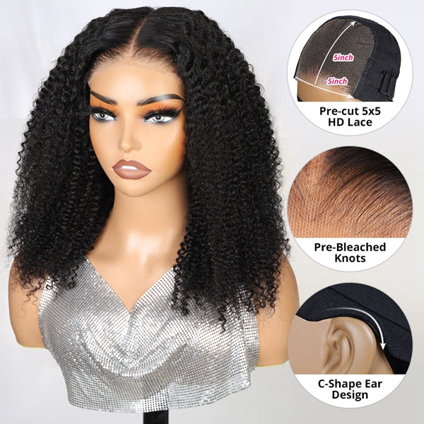 Lolly Short Kinky Curly Bob Wigs 7x6 5x5 Pre Bleached Ready to Wear Glueless Lace Wigs Pre-Cut HD Lace Front Wigs Human Hair