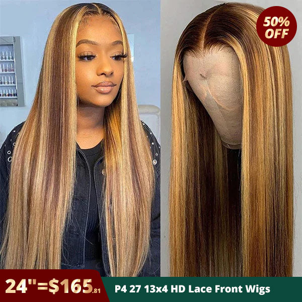 [13x4 24"=$165.81] Christmas Gifts For Her Lolly P4 27 Highlight Wigs 13x4 HD Lace Front Wig Human Hair Flash Sale Deal