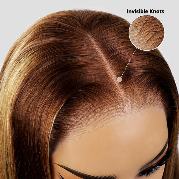 Highlight Honey Blonde Pre Plucked Wear Go Glueless Wigs Straight Hair HD Lace Front Wigs 180% Density