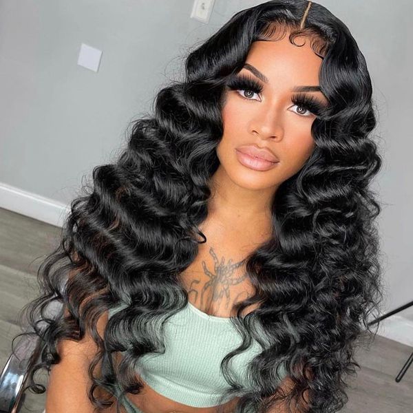 Lolly Wear Go Glueless Wigs Loose Deep Wave 13x4 HD Lace Front Wig Pre Plucked Bleacked Knots Human Hair Wigs