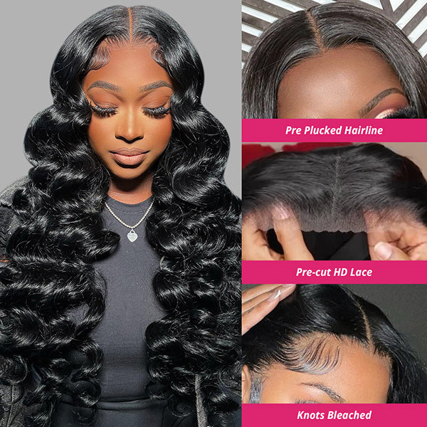 Lolly Wear Go Glueless Wigs Loose Deep Wave 13x4 HD Lace Front Wig Pre Plucked Bleacked Knots Human Hair Wigs