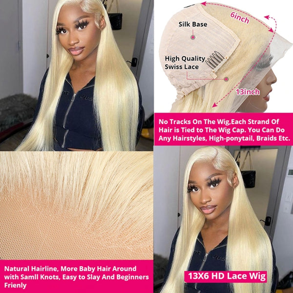 Lolly 30 Inch Bone Straight 613 Blonde Wigs 13x6 Glueless HD Lace Frontal Human Hair Wigs for Women