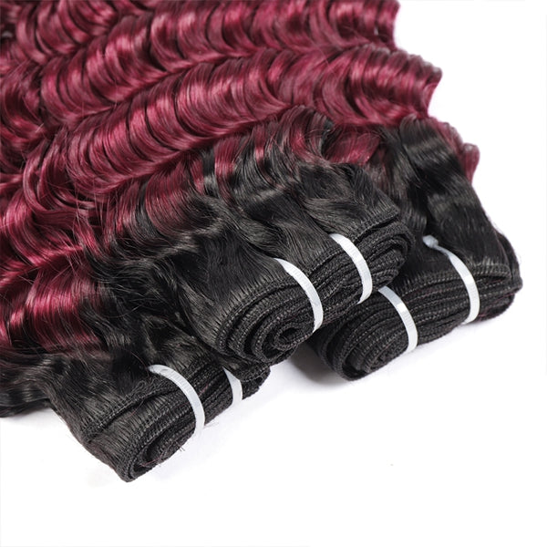1B 99J Burgundy Human Hair Bundles 30 Inch Brazilian Deep Wave Bundles 1/3/4 PCS Colored Red Human Hair Bundle Deals For Women