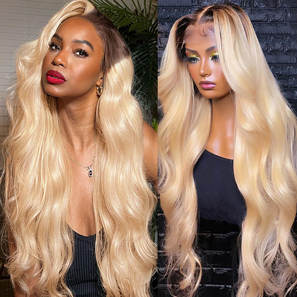 1B/613 Ombre Blonde Lace Front Wig Body Wave Human Hair Wigs 28 30 Inch