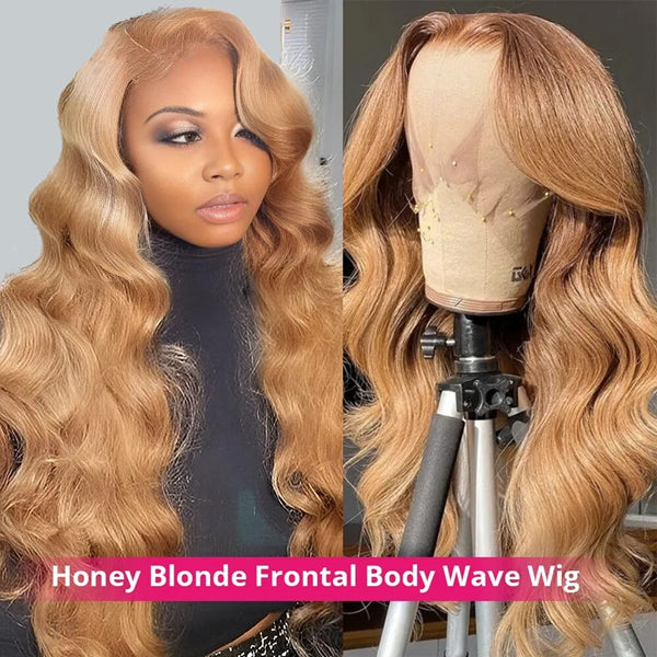 #27 Honey Blonde 13x4 13x6 HD Lace Front Wig 30 Inch Glueless Pre Plucked Body Wave Colored Human Hair Wigs